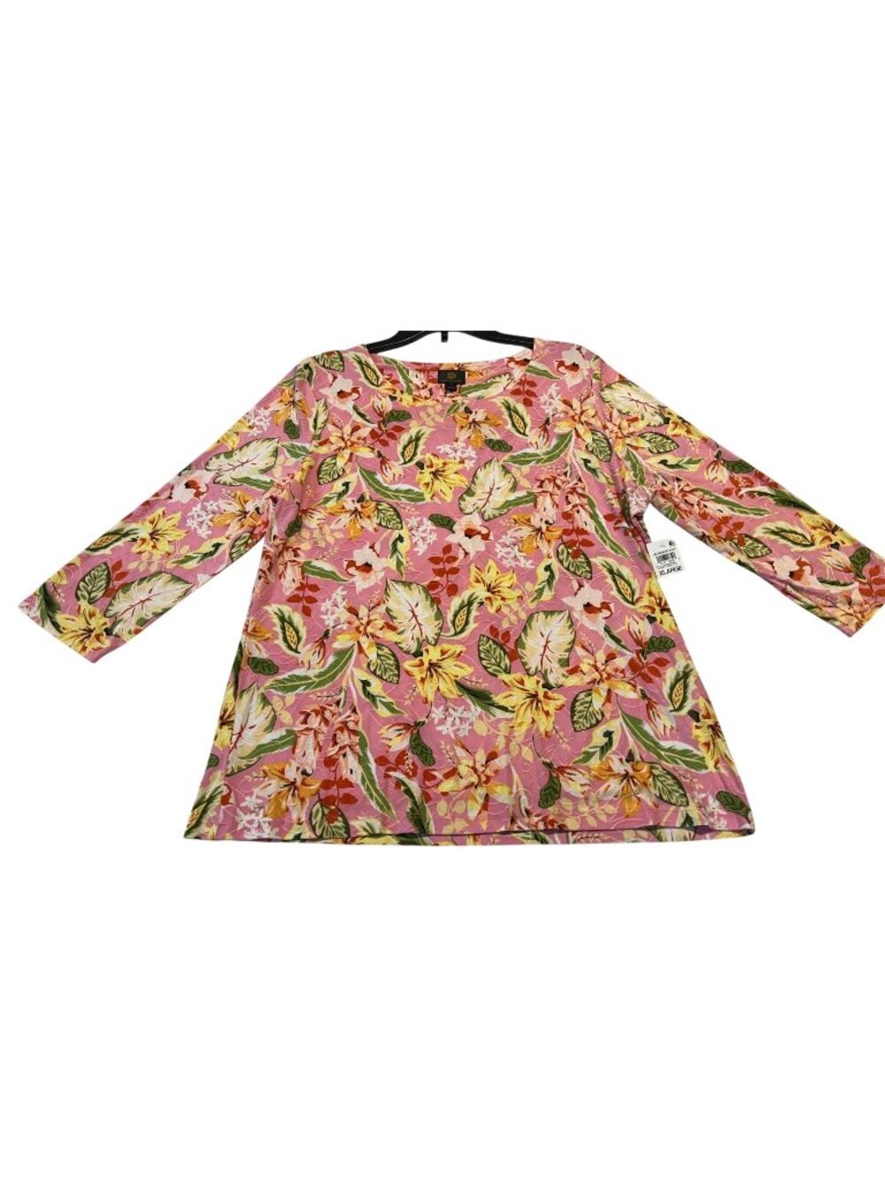 JM Collection Womens XL Floral Jacquard Knit Top Pink Multicolor 3/4 Sleeve